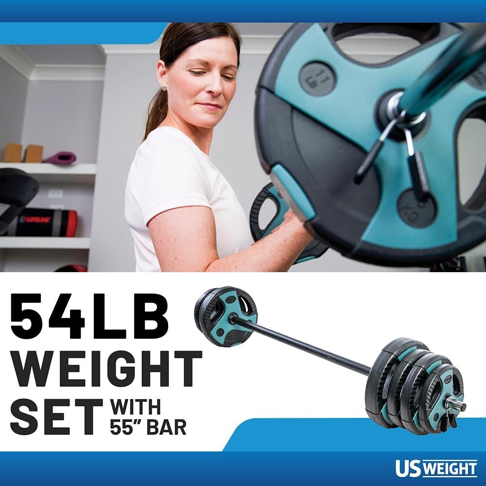 US Weight 54 LB Perfect Barbell Weight Set for Home Gym with 55” padded Bar, Adjustable Weights for Exercise, Lifting and to Build Muscle