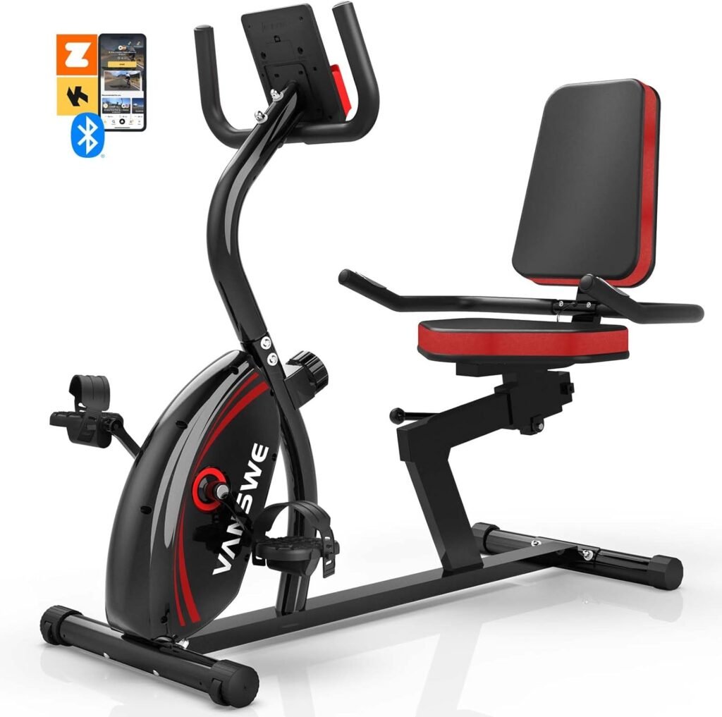 Vanswe Recumbent Exercise Bike for Adults Seniors - Recumbent Bikes for Home with Magnetic Resistance, Bluetooth and App Connectivity, Pulse Sensor