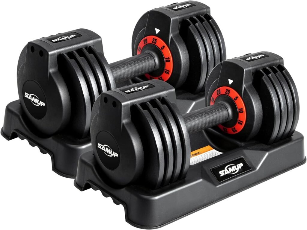 25/55 lbs Pair Adjustable Dumbbell Set, Fast Adjust Dumbbell Weight for Exercises Pair Dumbbells for Men and Women in Home Gym Workout Equipment, Dumbbell with Tray Suitable for Full Body