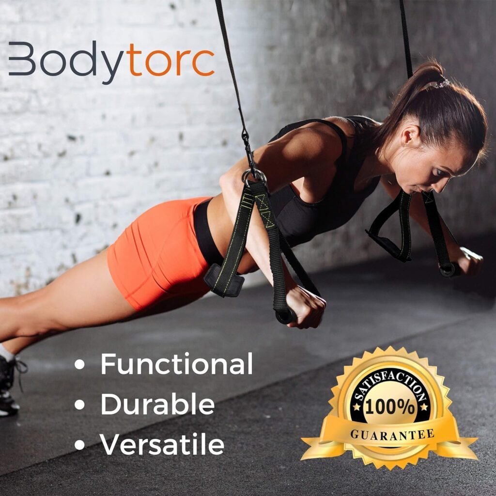 Bodytorc Suspension Trainer, Bodyweight Training Straps for Full Body Workouts at Home, Includes Door Anchor, Extension Arms and Advanced Foot Straps. Green