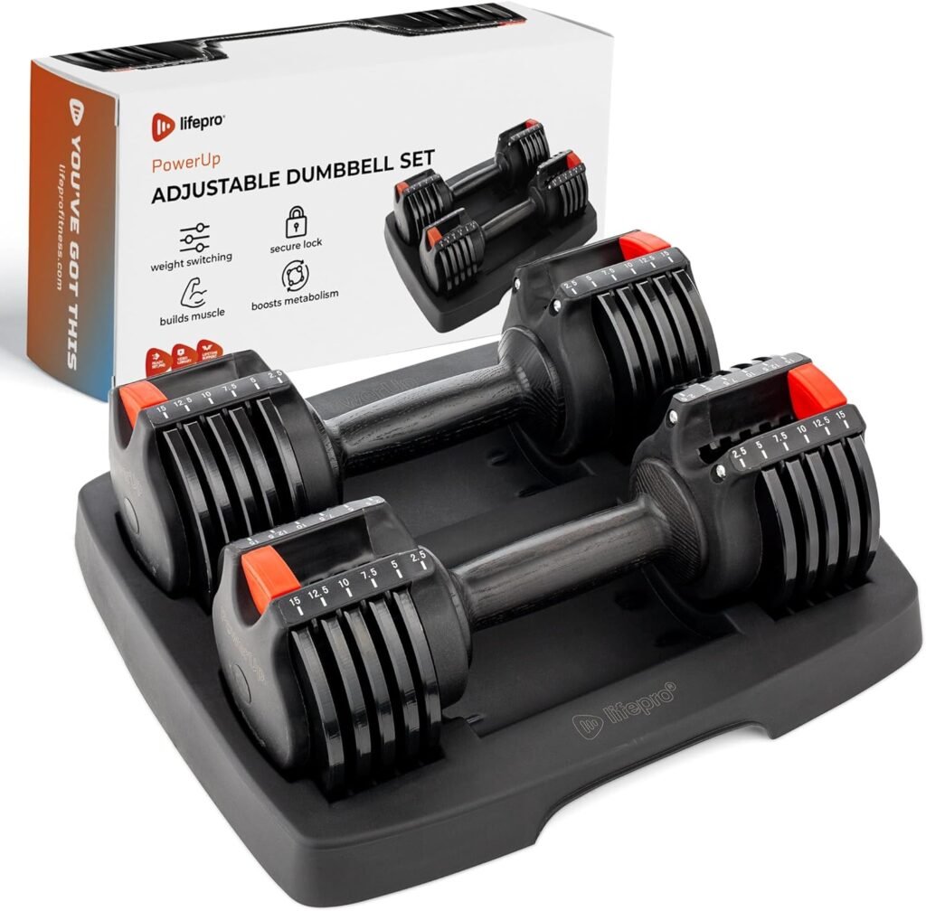 Lifepro 15lb Adjustable Free Weights Dumbbell Sets with Rack For Strength Training, Set Of 2 For Muscle Building - Hand Weights For Home Gym