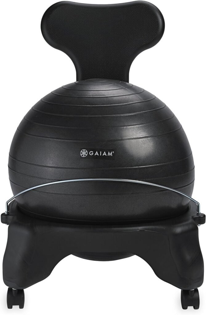 Gaiam Classic Balance Ball Chair – Exercise Stability Yoga Ball Premium Ergonomic Chair for Home and Office Desk with Air Pump, Exercise Guide and Satisfaction Guarantee