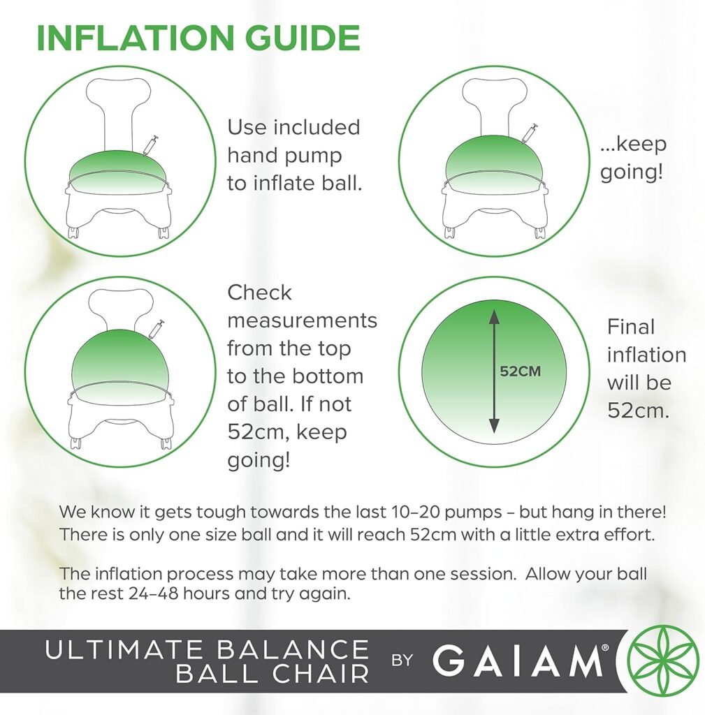 Gaiam Ultimate Balance Ball Chair (Standard or Swivel Base Option) - Premium Exercise Stability Yoga Ball Ergonomic Chair for Home and Office Desk - 52cm Anti-Burst Ball, Air Pump, Exercise Guide