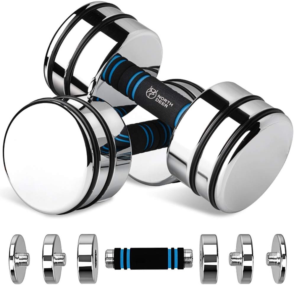 Northdeer Steel Dumbbells Ultracompact  Adjustable Chrome Dumbbell with Foam Handles 5lb 10lb 15lb 20lb 30lb 50lb Home Gym Workout (Choice of Size)